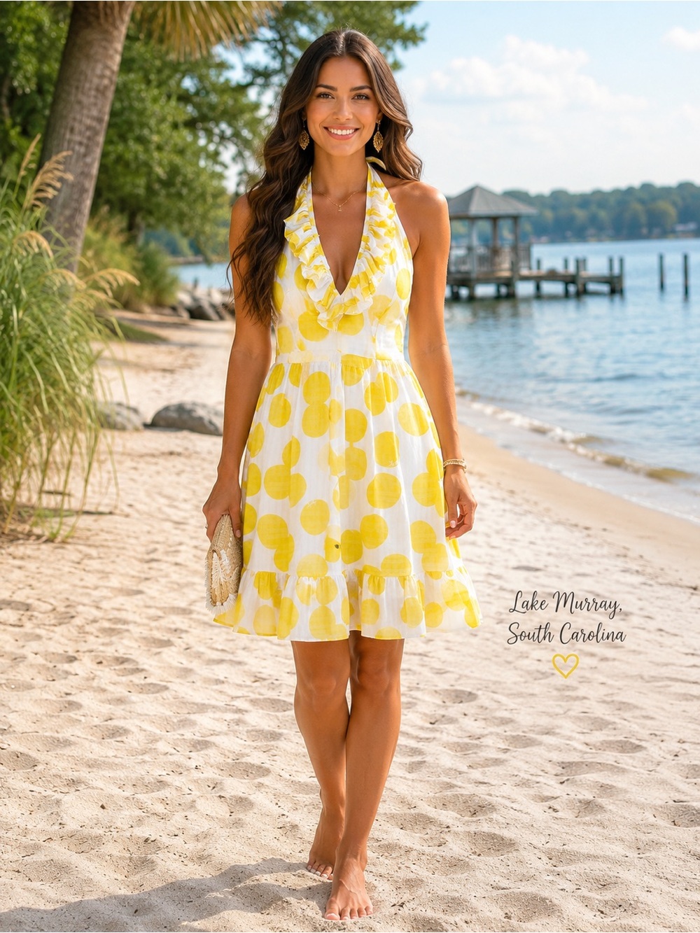 Lilly Pulitzer Yellow & White Silk Blend Halter Ruffle Dress Size 0